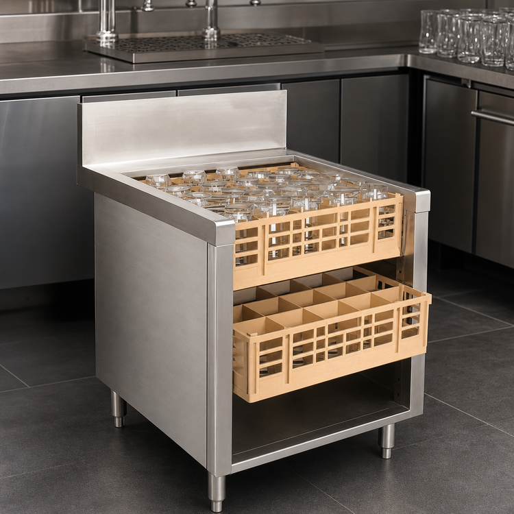 Product image #4 for Advance Tabco Prestige Supreme Open-Top Underbar Glass Rack Storage Unit, 24 Inch x 30 Inch x 36 Inch, 3-Rack Capacity