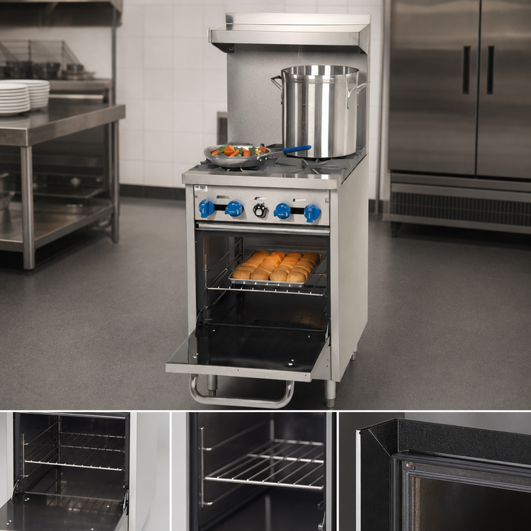 Product image #4 for Comstock-Castle F318 24-Inch Commercial Gas Range with 4 Open Burners, Space-Saver Oven, Backriser and High Shelf