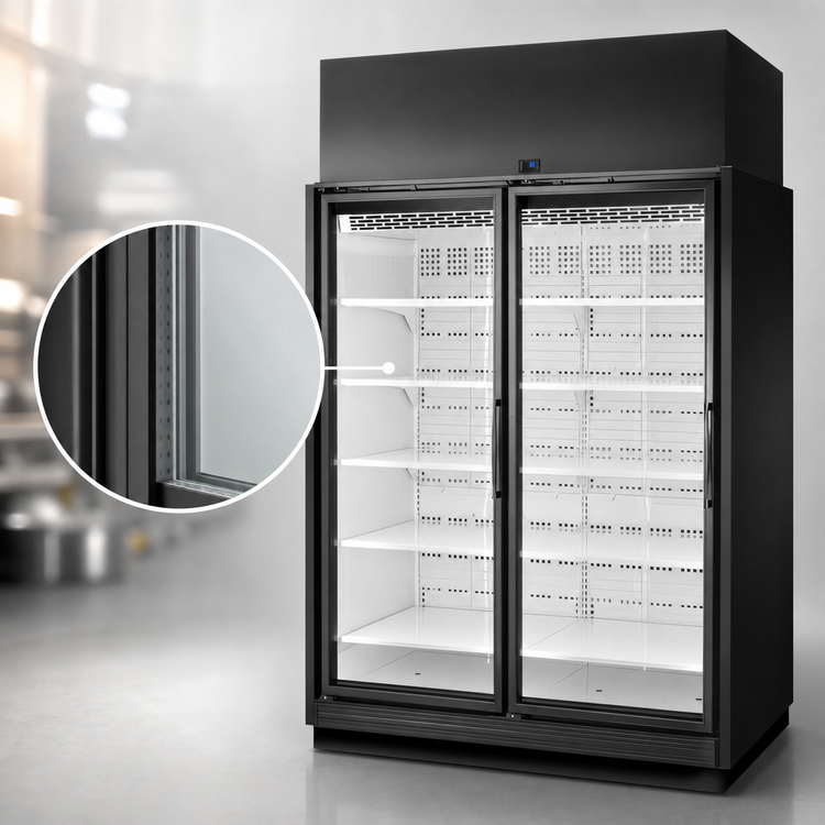 Product image #4 for True 2-Section Medium Temp Self-Contained Glass Door Merchandiser Refrigerator, Black Exterior/White Interior