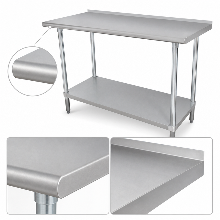 Product image #4 for Advance Tabco 144-Inch x 30-Inch Stainless Steel Work Table with Adjustable Undershelf and 1-1/2-Inch Rear Upturn