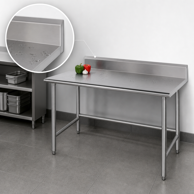 Product image #4 for Advance Tabco 84-Inch x 24-Inch 14-Gauge 304 Stainless Steel Work Table with 5-Inch Backsplash
