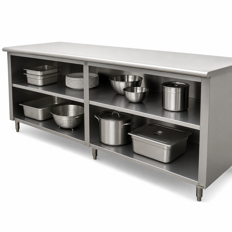 Product image #4 for Advance Tabco Special Value Series 120-Inch x 24-Inch Flat Top Open Base Stainless Steel Work Table with Mid-Shelf