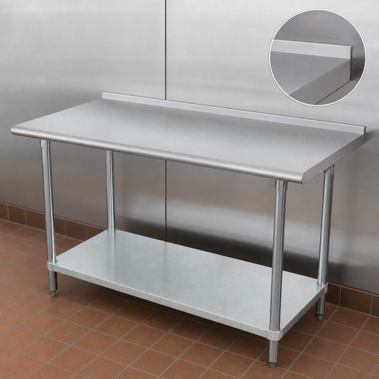 Product image #4 for Advance Tabco 108-Inch x 24-Inch Stainless Steel Work Table with 1-1/2-Inch Rear Splash and Galvanized Undershelf