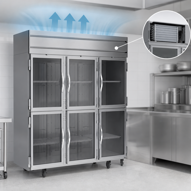 Product image #4 for Beverage-Air Horizon Series Three-Section Half-Glass Reach-In Freezer, 69.1 Cu. Ft., Top-Mounted Self-Contained