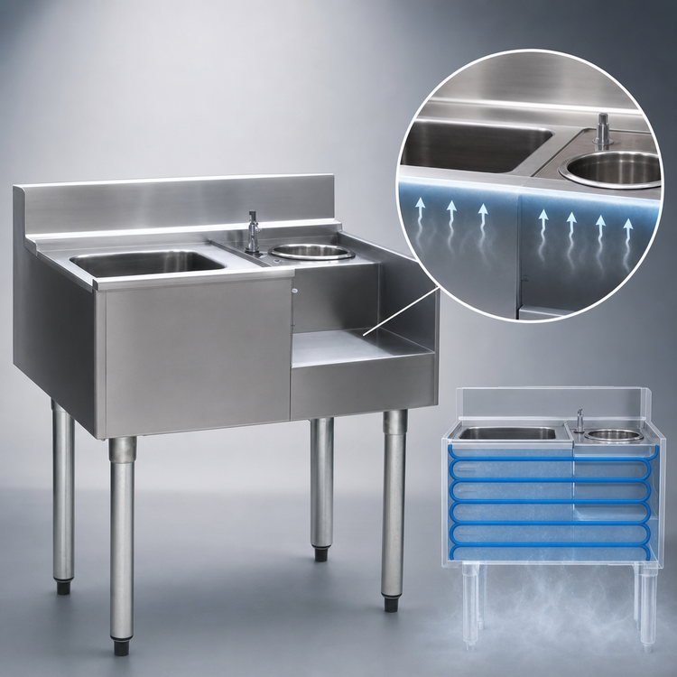 Product image #4 for Eagle Group 2200 Series 50-Inch Underbar Ice Bin/Cocktail Station with 7-Circuit Cold Plate and Right Blender Recess