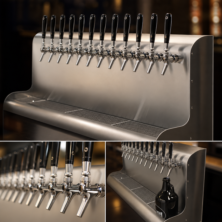Product image #4 for Perlick 12-Faucet Modular Wall-Mount Glycol-Cooled Draft Beer Dispensing Tower, 36 Inch Wide, Bottom Exit