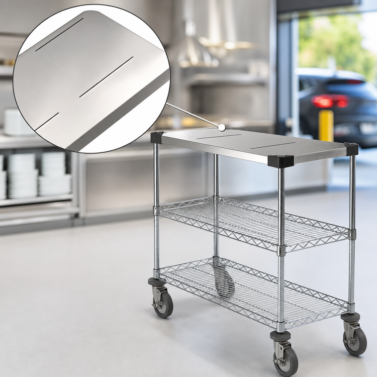 Product image #4 for Chain Reaction Drive-Thru 3-Tier Order Staging Cart with 30 x 14 Inch Stainless Steel Top
