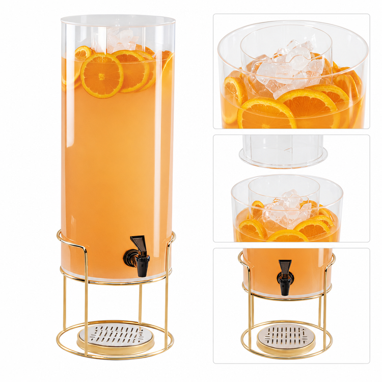Product image #4 for Mid-Century 3 Gallon Round Beverage Dispenser with Infusion Chamber, Drip Tray, and Brass Wire Base