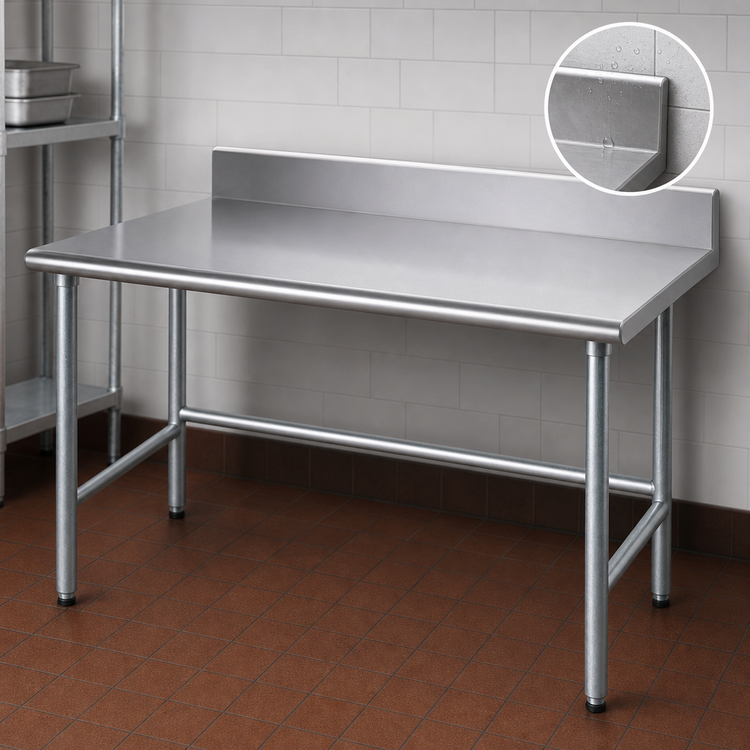 Product image #4 for Advance Tabco 108-Inch x 30-Inch 16-Gauge 430 Stainless Steel Work Table with 5-Inch Backsplash and Galvanized Base