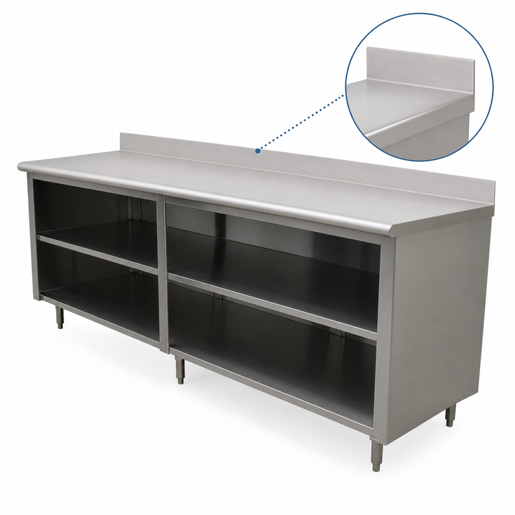 Product image #4 for Advance Tabco Special Value Series 96" x 30" Economy Open Base Work Table with 5" Backsplash and Mid-Shelf