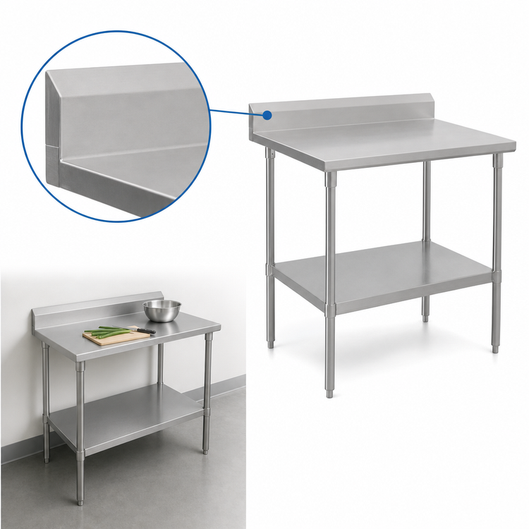 Product image #4 for John Boos Stallion 84" x 24" Stainless Steel Work Table with 5" Backsplash and Adjustable Undershelf