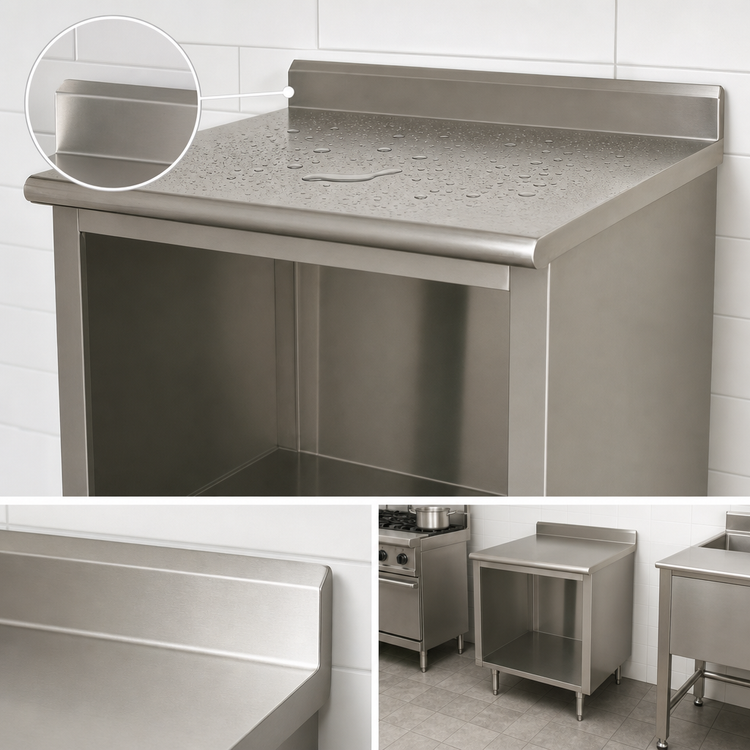 Product image #4 for Advance Tabco Special Value Economy 16-Gauge 304 Stainless Steel Open Base Work Table with 5-Inch Backsplash, 36 x 24 Inches