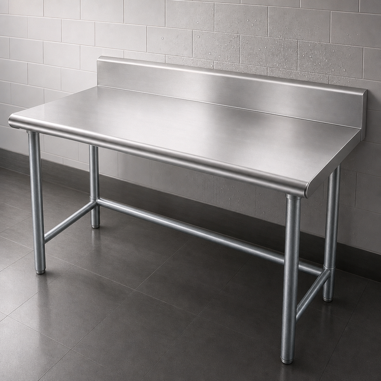 Product image #4 for Advance Tabco 84 Inch x 24 Inch 16-Gauge 430 Stainless Steel Work Table with 5 Inch Backsplash and Galvanized Open Base