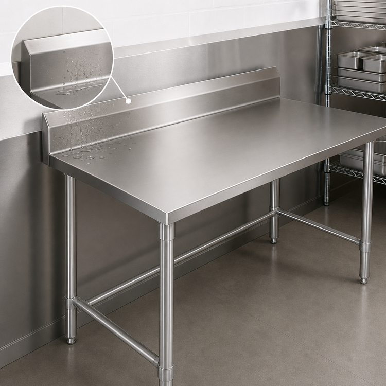 Product image #4 for John Boos Stallion 108-Inch x 30-Inch Stainless Steel Work Table with 5-Inch Backsplash and Safety Edge
