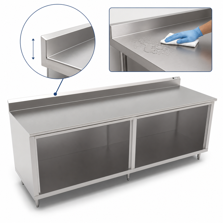 Product image #4 for John Boos Stainless Steel Work Table with Open Front Cabinet Base, 144 x 36 Inches, 5-Inch Backsplash