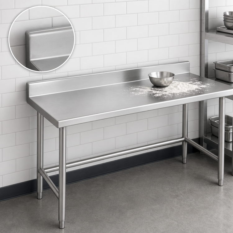 Product image #4 for Advance Tabco 144-Inch x 24-Inch Stainless Steel Work Table with 5-Inch Backsplash and Open Base