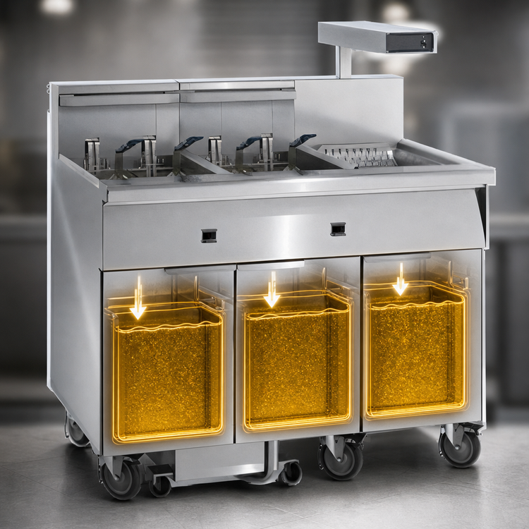 Product image #4 for Imperial Three-Tank Electric Floor Fryer with Built-In Filter System and Dump Station, 75 lb. Per Tank