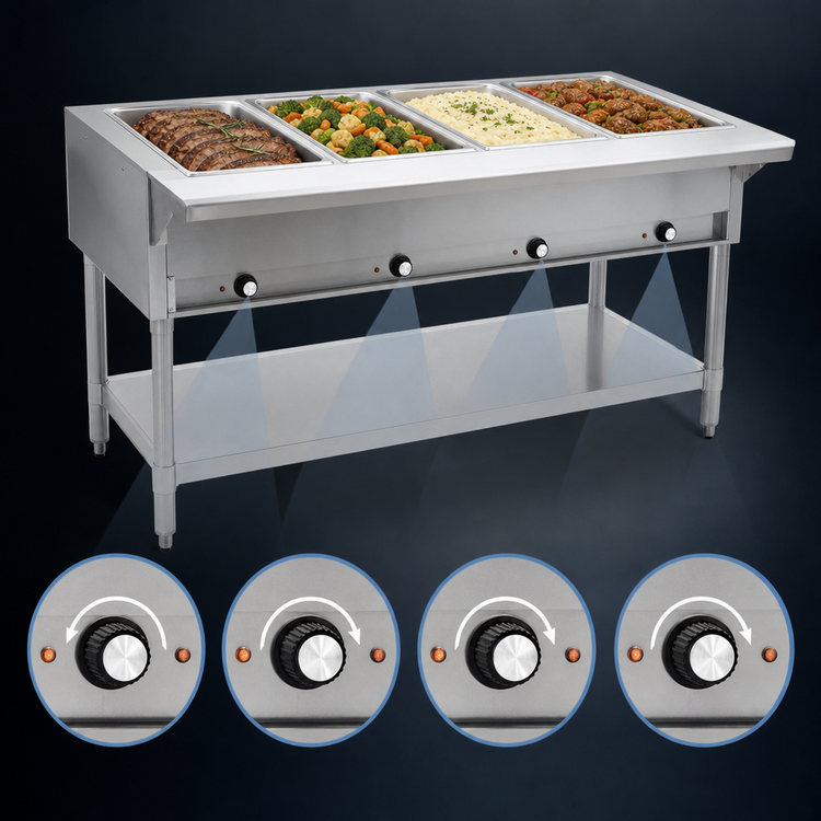 Product image #4 for Eagle Group DHT4-120-3VP Electric Hot Food Table, 4 Dry Wells, Open Base, 63-1/2 Inch Wide