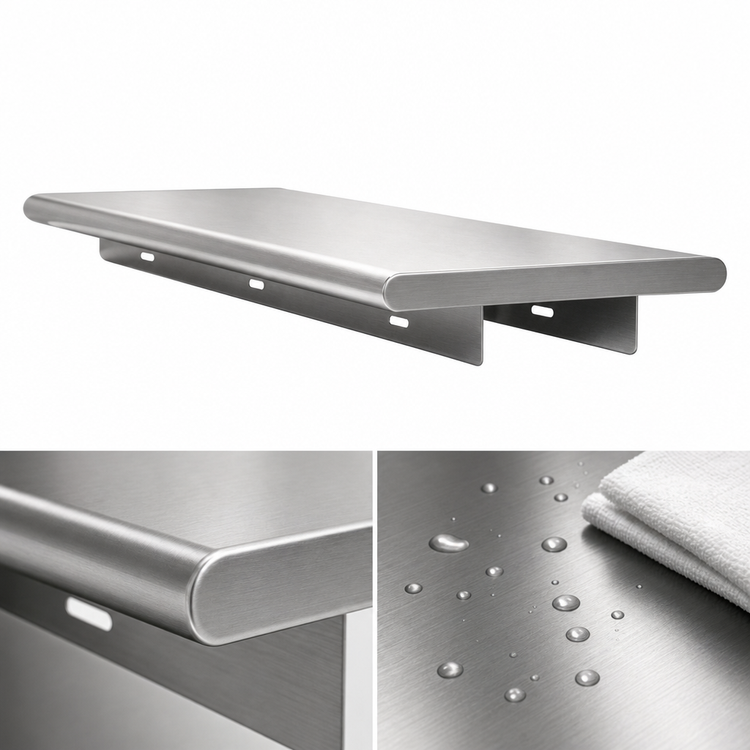Product image #4 for Advance Tabco 132 Inch x 18 Inch Stainless Steel Pass-Thru Shelf with Bull Nose Front and Rear