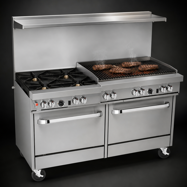 Product image #4 for Southbend Ultimate 60-Inch Gas Restaurant Range with 4 Open Burners, 36-Inch Charbroiler, Convection Oven and Cabinet Base