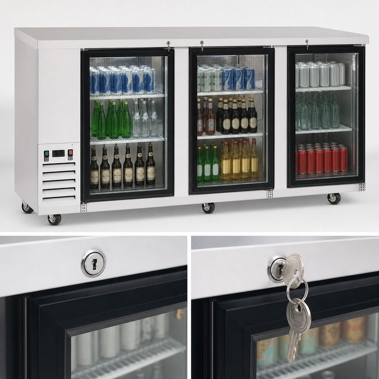 Product image #5 for Atosa 3-Section Glass Door Back Bar Cooler, 30.1 Cu. Ft., Side-Mounted Refrigeration