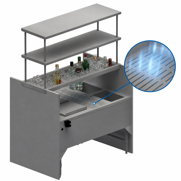 Product image #4 for BK Resources Underbar Pass-Thru Ice Bin/Cocktail Station with Overshelves, 10-Circuit Cold Plate, 54 x 35 x 73 Inches