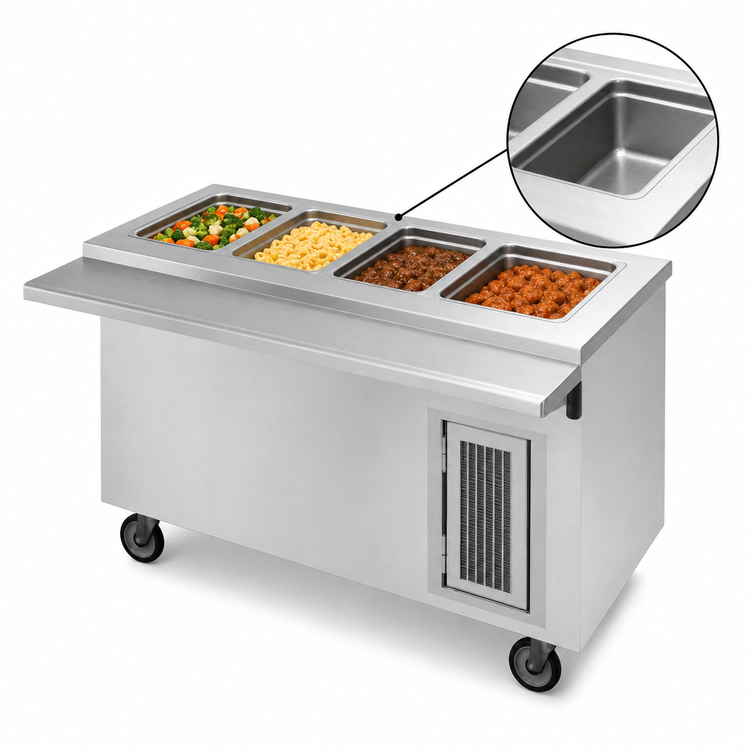 Product image #4 for Randell Custom & Serving Mobile Modular Electric Hot Food Table with Enclosed Cabinet Base, 4 12" x 20" Wells, 60-Inch W x 30-Inch D