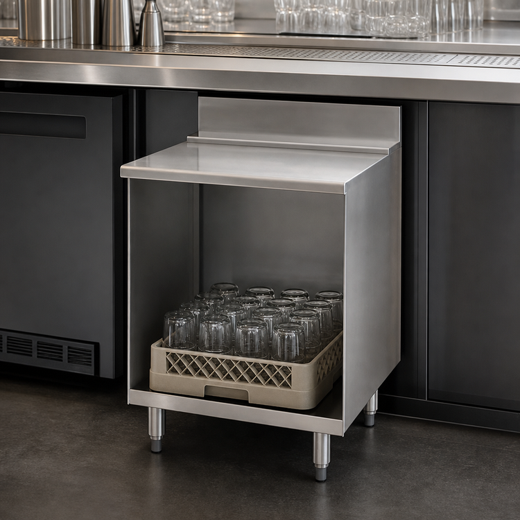 Product image #4 for Eagle 2200 Series Recessed Worktop Underbar Glass Rack Storage Unit, 18 Inch Wide, Open Front Cabinet Base