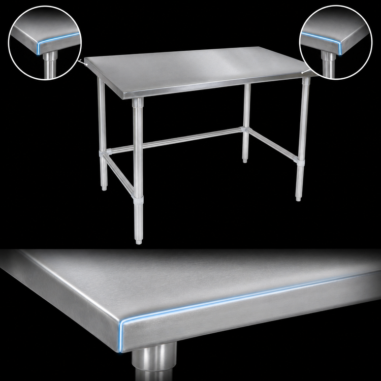 Product image #4 for John Boos Stallion 14-Gauge Stainless Steel Top Work Table with Safety Edge, 108 x 30 Inches