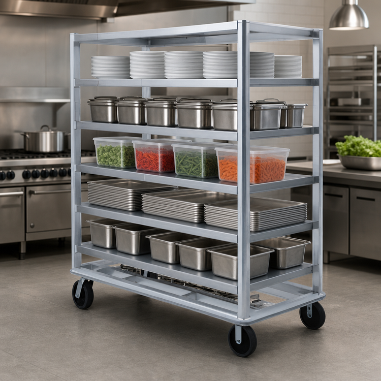 Product image #4 for FWE Heavy-Duty Aluminum Queen Mary Utility Cart, 6-Shelf, 75-Inch Wide