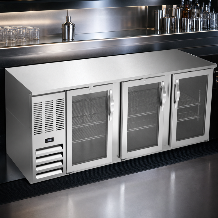 Product image #4 for Beverage-Air BB78HC-G-S 78-Inch Three-Section Glass Door Self-Contained Back Bar Refrigerator