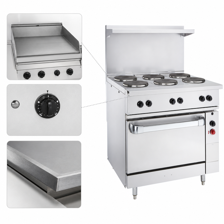 Product image #5 for Vulcan 36-Inch 240V Electric Restaurant Range with 2 French Hotplates, 24-Inch Griddle, and Standard Oversized Oven
