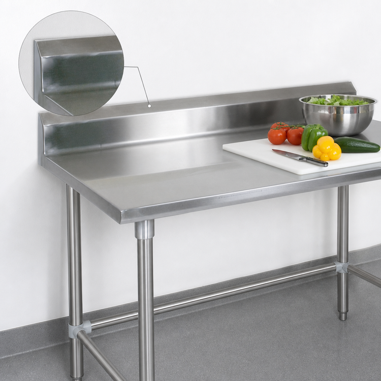 Product image #4 for John Boos Stallion Stainless Steel Work Table, 144 Inch W x 30 Inch D, 5 Inch Backsplash, Open Base