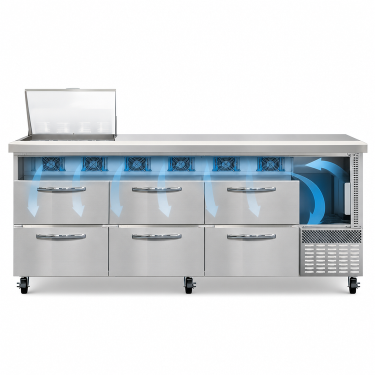Product image #4 for Continental Refrigerator RA93N12M-D 93-Inch Mighty Top 12-Pan Refrigerated Sandwich Prep Table with 6 Drawers