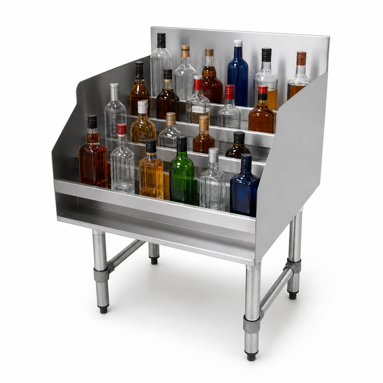 Product image #5 for Advance Tabco LD-1818 Freestanding Stainless Steel 5-Step Liquor Bottle Display Unit, 20-Bottle Capacity