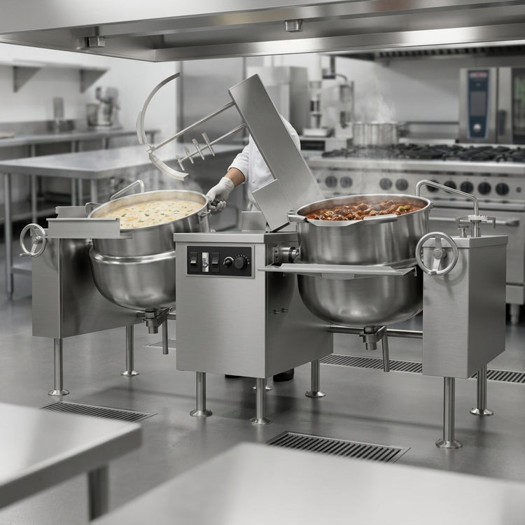 Product image #3 for Crown DLTM-60-2 Direct Steam Twin 60-Gallon Tilting Mixer Kettle