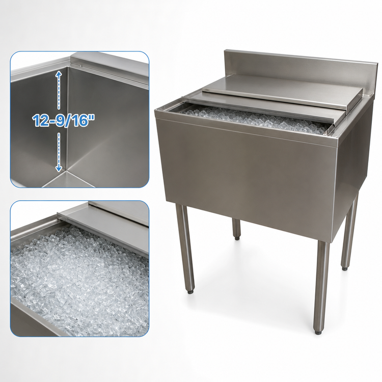 Product image #5 for BK Resources 30" x 18" 80 lb Insulated Underbar Ice Bin with Sliding Cover