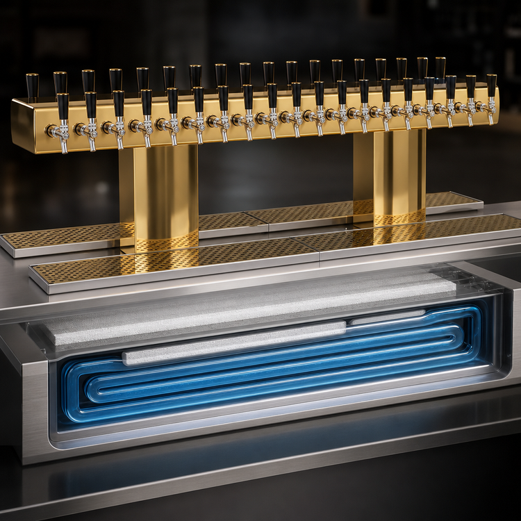 Product image #4 for Glastender Double-Sided 40-Faucet Glycol-Cooled Draft Dispensing Tower, Countertop, Polished Brass Finish