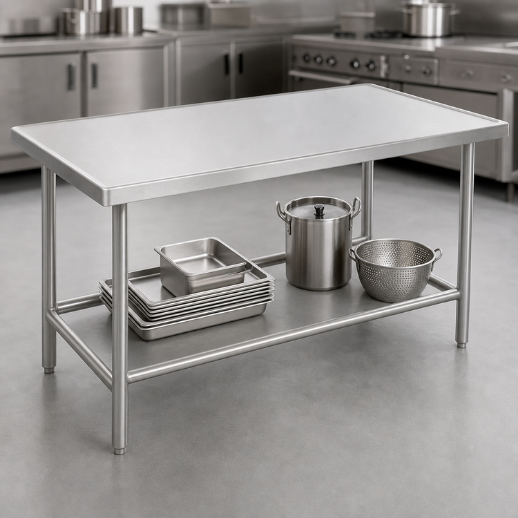 Product image #4 for Advance Tabco 108-Inch x 36-Inch 14-Gauge 304 Stainless Steel Open Base Work Table