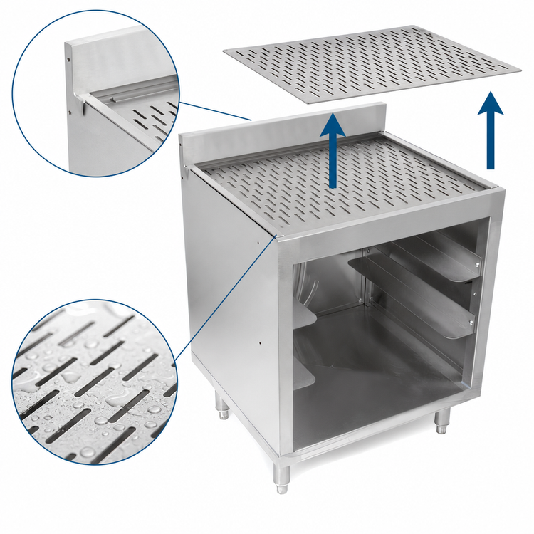 Product image #4 for John Boos Underbar Glass Rack Storage Unit with Drainboard and Open Front Base, 24 x 21 x 32.5 Inches