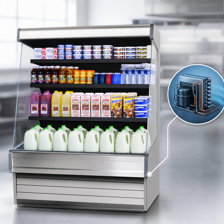 Product image #4 for Howard-McCray 30E Series Rear Loading Self-Contained Open Merchandiser, 63-Inch, Stainless Steel, Sliding Rear Doors