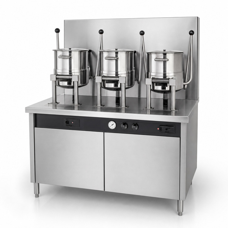 Product image #4 for Groen Electric Kettle Cabinet Assembly with 3 Hand-Tilt 20-Quart Kettles