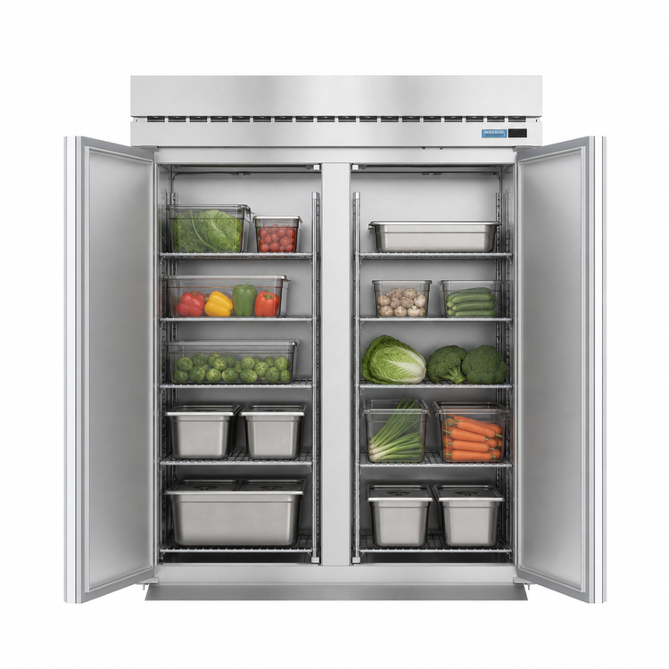 Product image #4 for Hoshizaki Steelheart Two-Section Roll-In Refrigerator, 78.35 Cu. Ft., Top-Mounted Self-Contained, Solid Hinged Doors, Stainless Steel