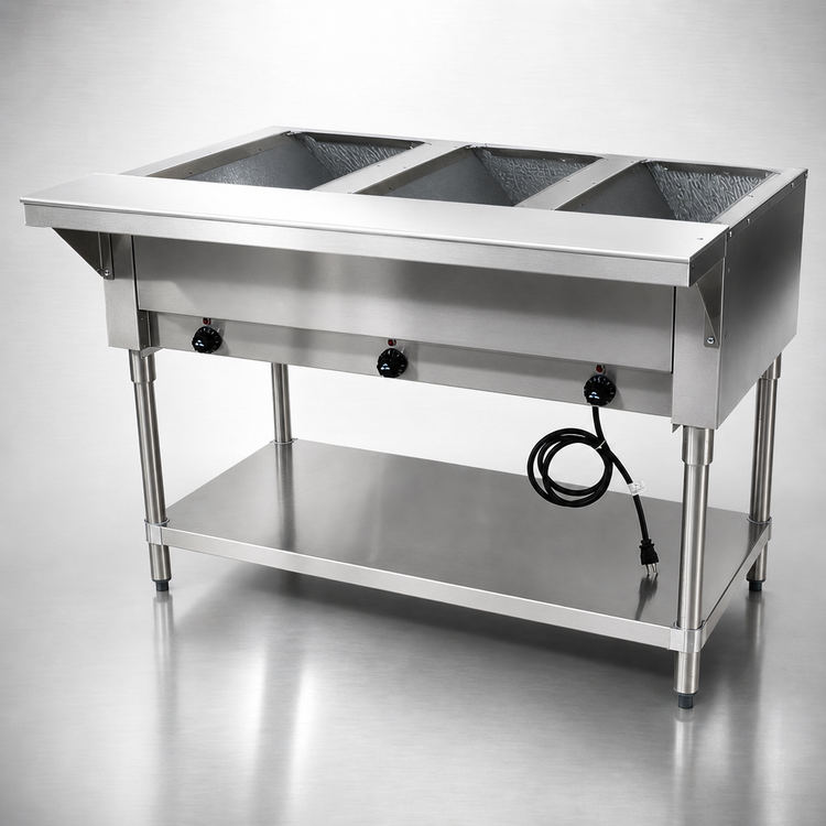 Product image #4 for Advance Tabco Triumph Supreme Electric Hot Food Table, 3-Well, 120V, Open Shelf Base