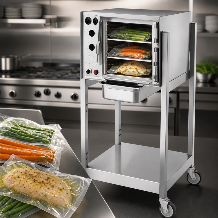 Product image #4 for AccuTemp Steam'N'Hold Boilerless Convection Steamer Floor Model with Stand and Casters, 3-Pan, 240V, 3-Phase