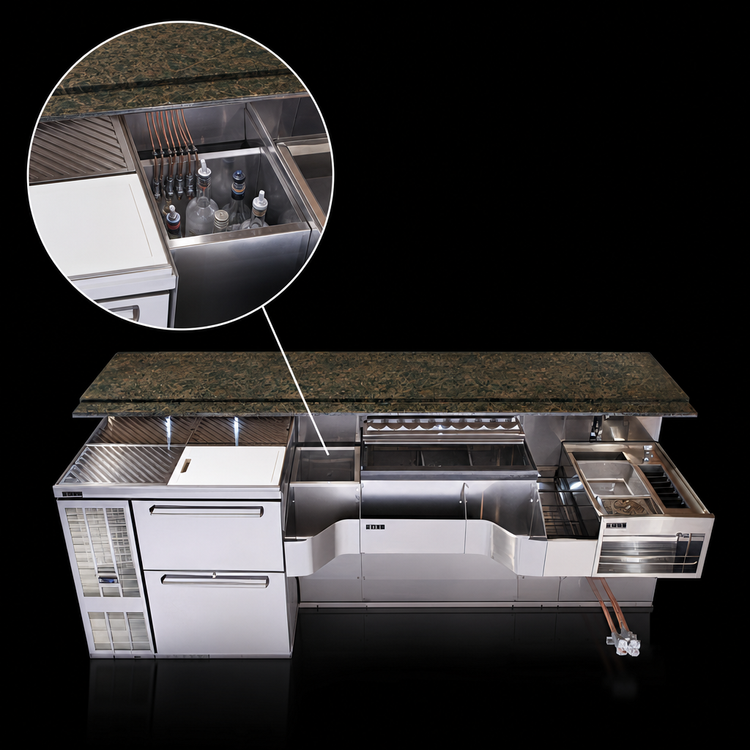 Product image #5 for Perlick Tobin Ellis Signature 68-Inch Pre-Configured Bartender Station with Soda Manifold and Utility Sink