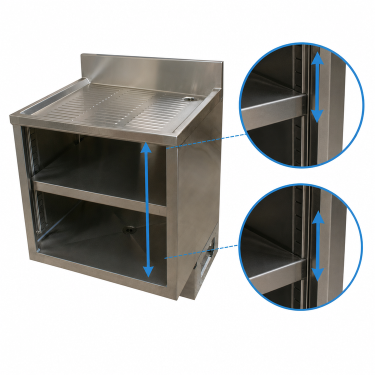 Product image #4 for BK Resources 30-Inch Stainless Steel Underbar Glass Rack Cabinet with Drainboard Top and Adjustable Shelf