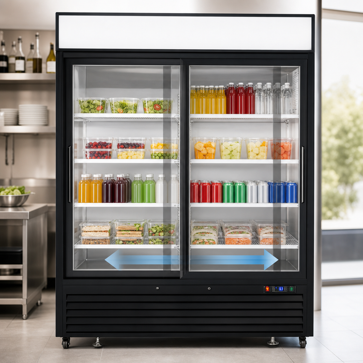 Product image #4 for Atosa Two-Section Sliding Glass Door Refrigerator Merchandiser, 44.9 Cu. Ft., Bottom-Mounted Self-Contained