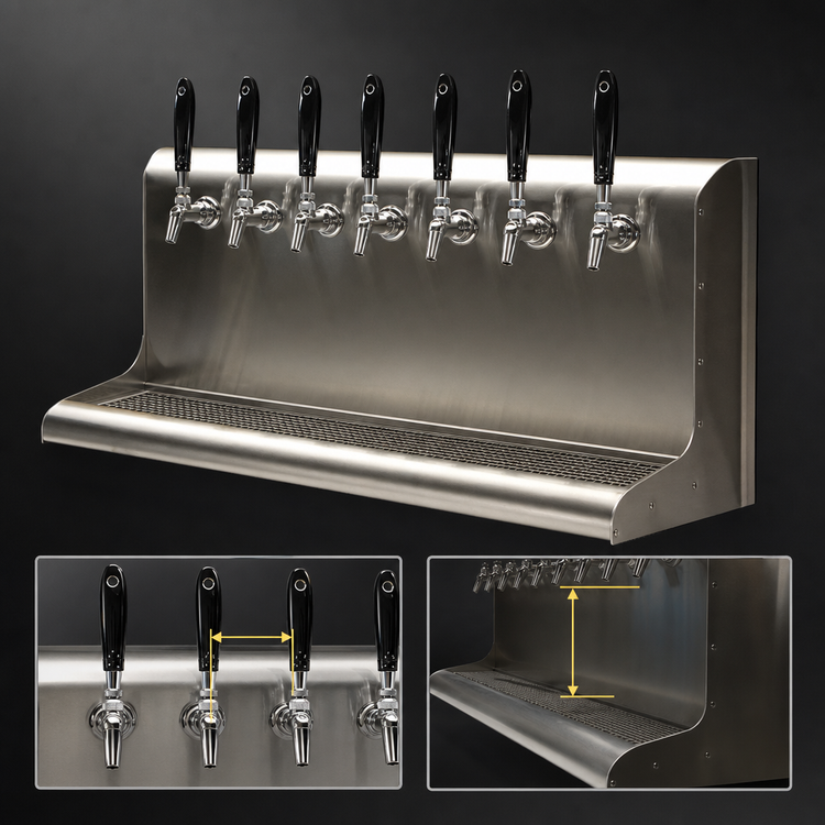 Product image #4 for Perlick 4076BK7 7-Faucet Modular Wall-Mount Glycol-Cooled Draft Beer Dispensing Tower, Rear Lead-Out