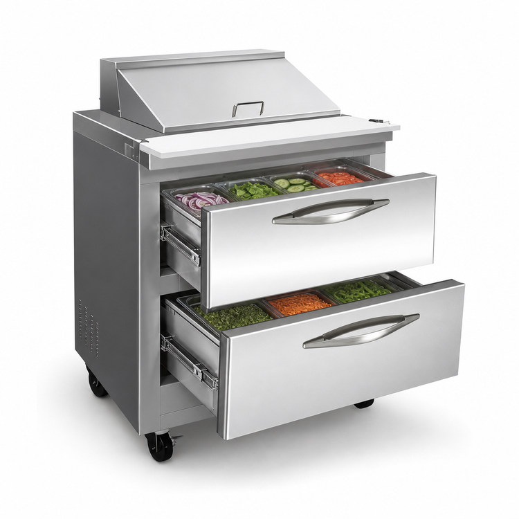 Product image #4 for IKON Refrigeration Mega Top 1-Section 2-Drawer Sandwich/Salad Prep Table, 12 1/6-Pan Rail